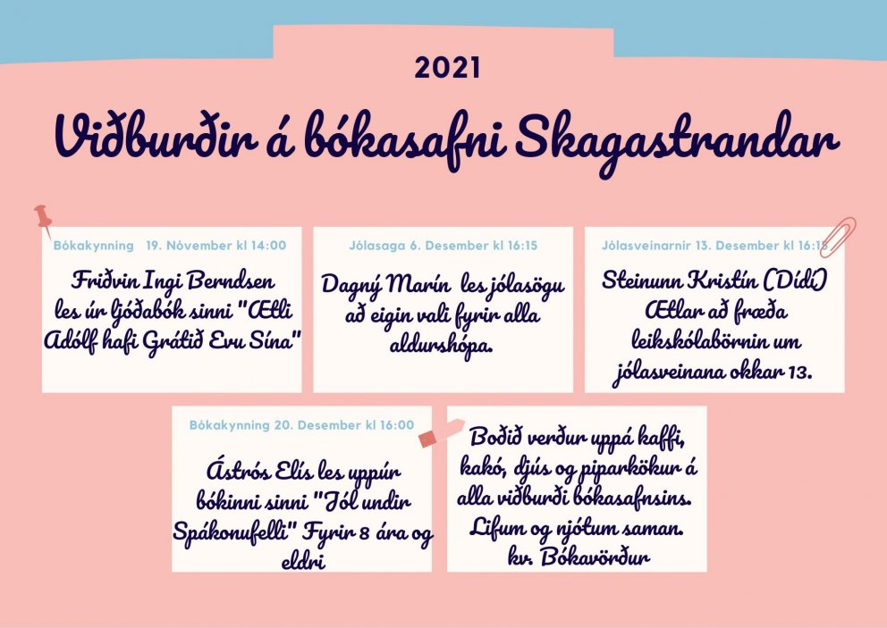 Viðburðir á bókasafni Skagastrandar í nóvember og desember