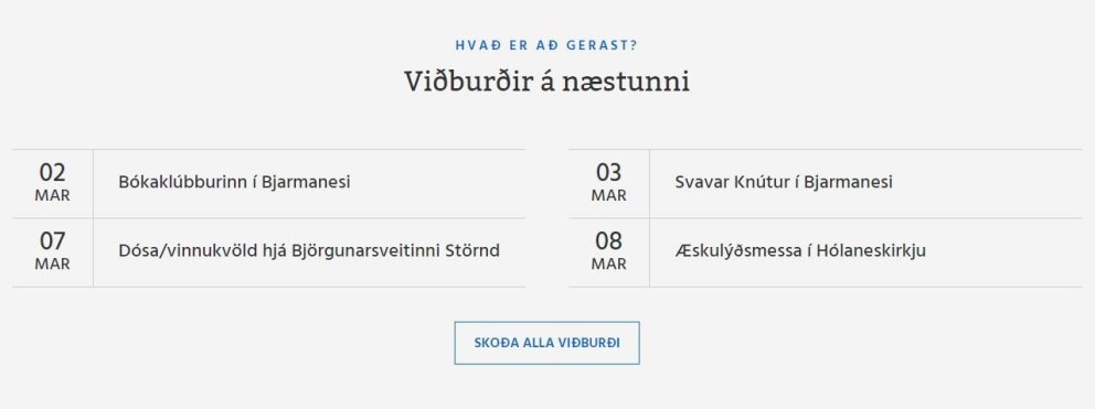 Viðburðardagatal á heimasíðu