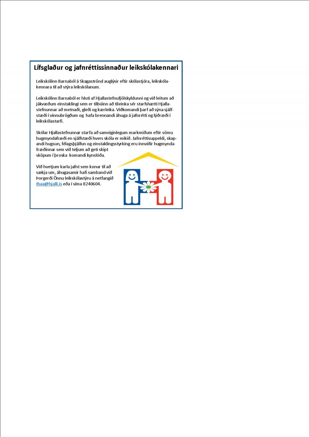 Leikskólastjóri óskast