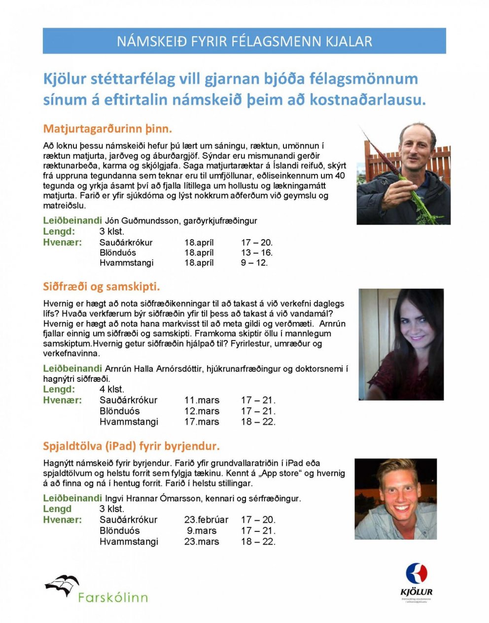 Námskeið fyrir félagsmenn Kjalar