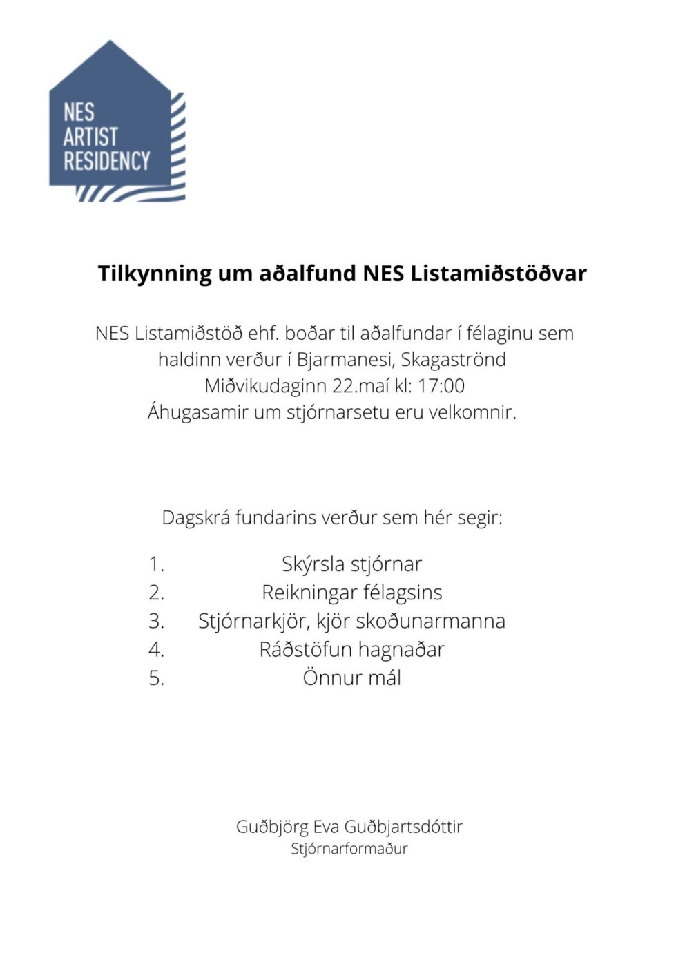 Nes Listamiðstöð - aðalfundur