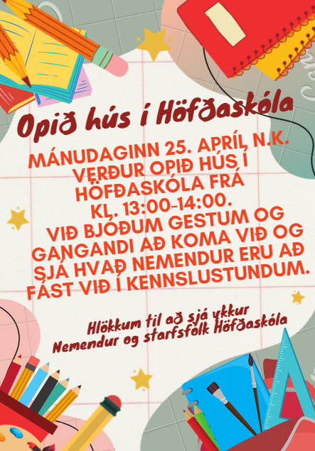 Opið hús í Höfðaskóla mánudaginn 25. apríl