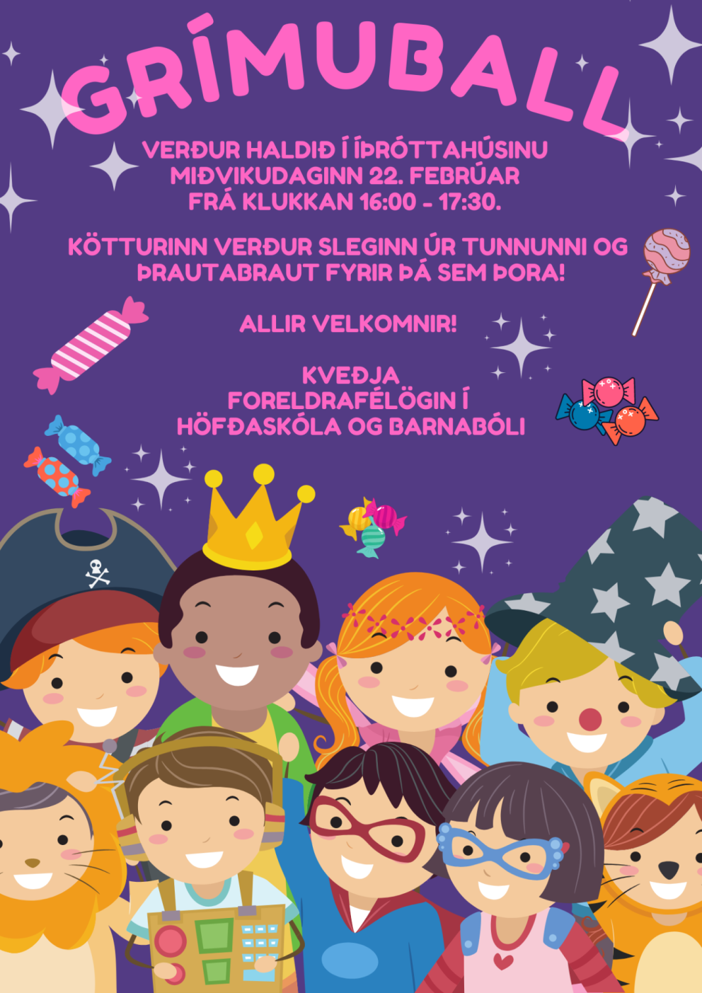 Grímuball 22. febrúar frá klukkan 16:00 til 17:00