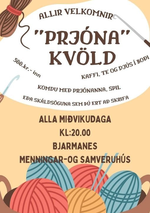 Prjónakvöld í Bjarmanesi öll miðvikudagskvöld