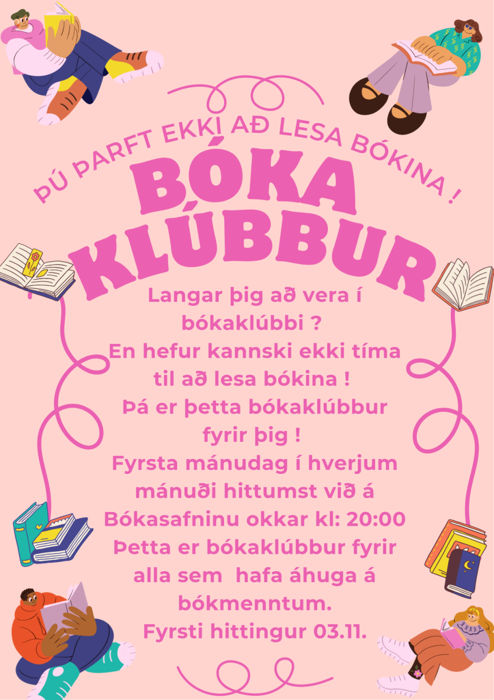Bókaklúbbur - klukkan 20:00 í kvöld