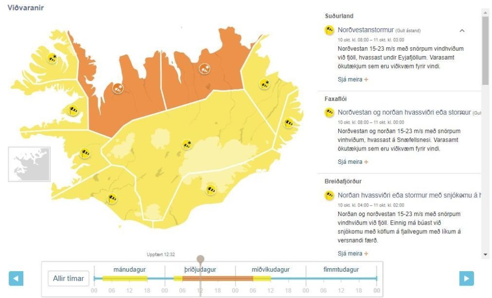 Rigningaspá 10. október 2023