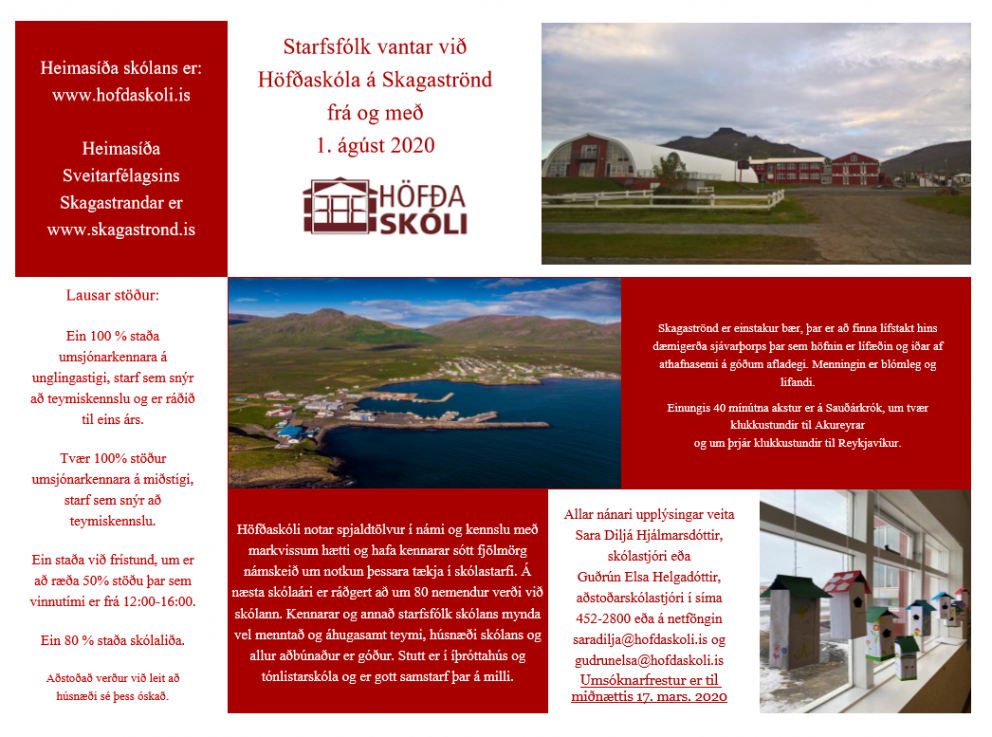 Laus störf við Höfðaskóla á Skagaströnd
