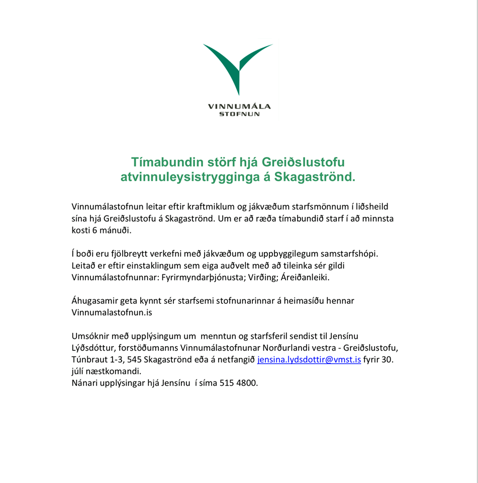 Laus störf hjá Vinnumálastofnun á Skagaströnd4