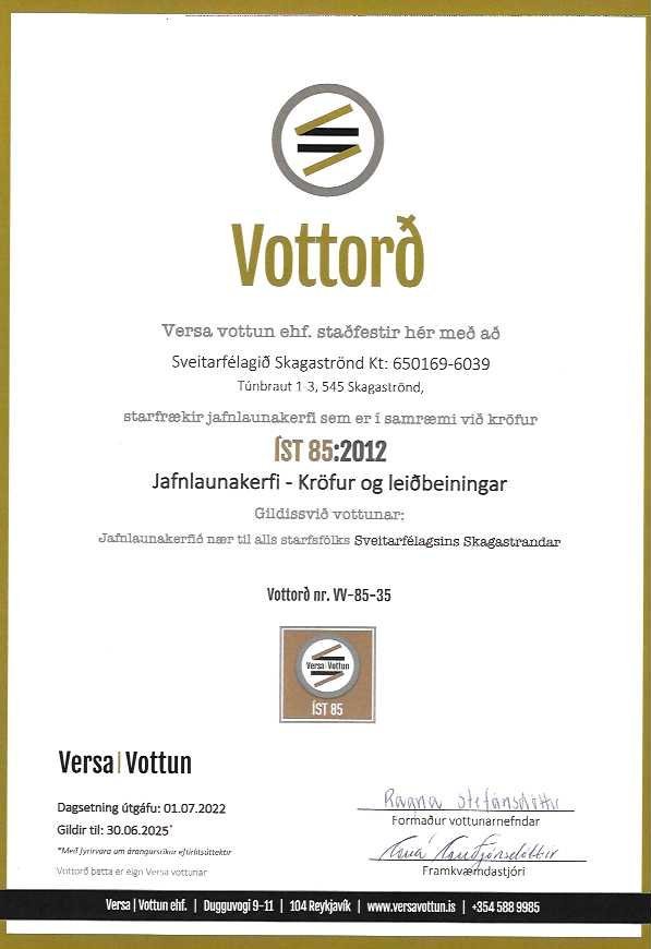 Sveitarfélagið Skagaströnd hlýtur Jafnlaunavottun