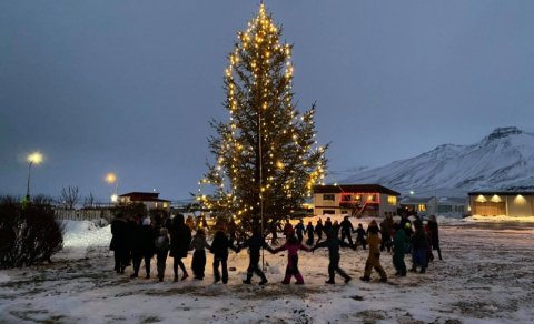 Ljósin tendruð á jólatrénu við Hnappstaðatún