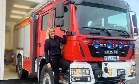 Halla María nýkomin úr sínu fyrsta útkalli með Slökkviliði Skagastrandar